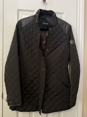 Lauren Ralph Lauren Quilted faux leather Jacket Womens S Black Diamond Coat